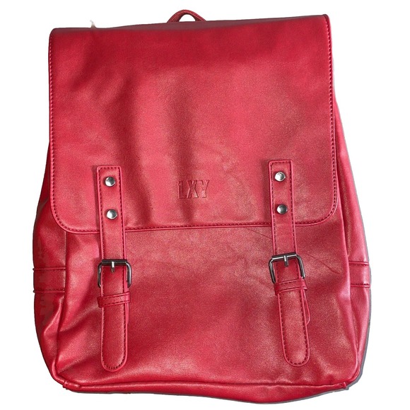 LXY Red Vegan Leather backpack Pockets - Picture 1 of 11
